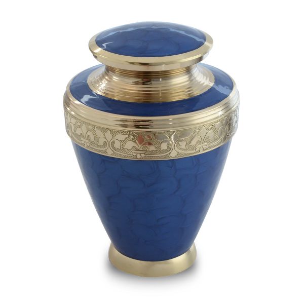 Blue Floral Brass Urn